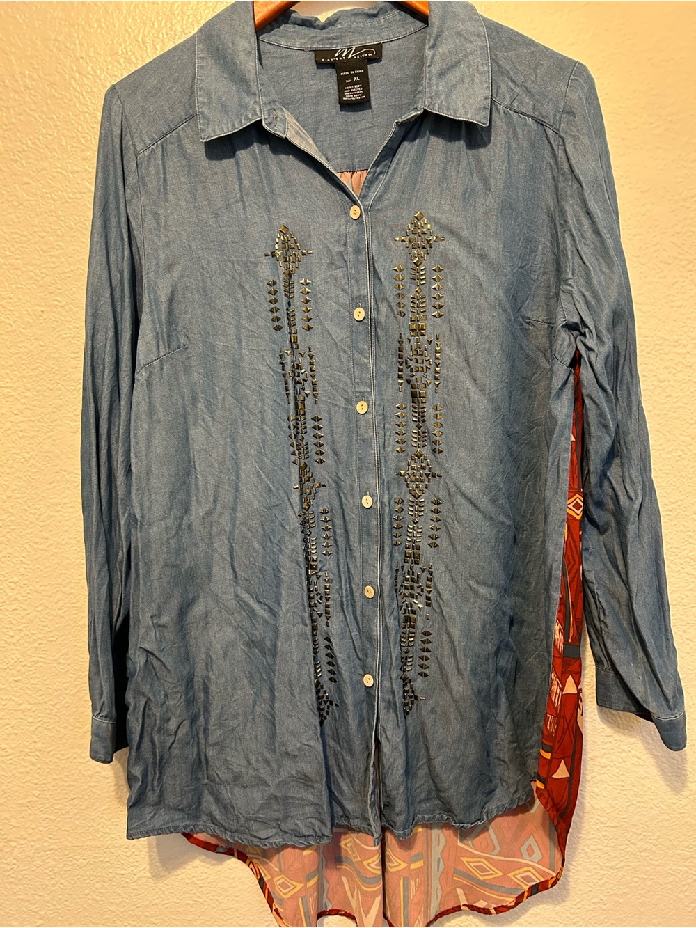 Midnight Velvet Light Blue Embellished Button-Down Tunic